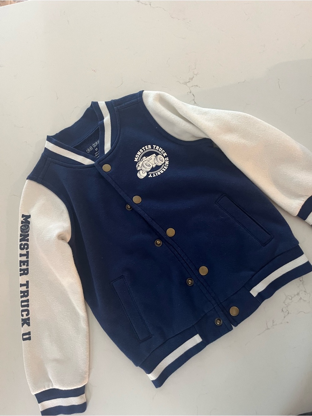 okie dokie Navy and White Monster Truck U Kids Jacket